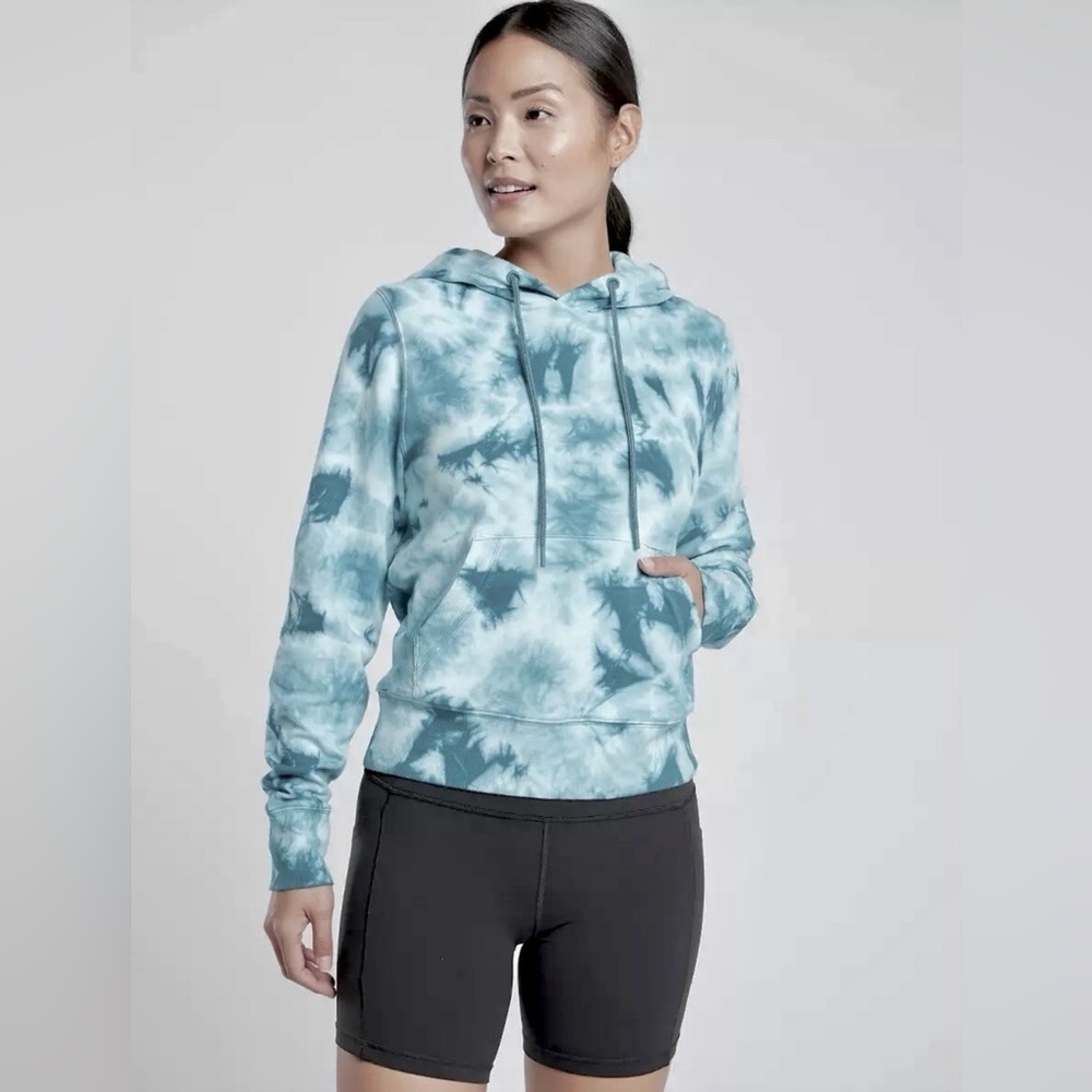 Athleta Sundown Hoodie Dark Surf Teal Tie Dye Sweatshirt Size 2X